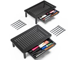 Auronic Monitor Standaard - Monitor Verhoger - Beeldscherm Verhoger - 2 Stuks - Verstelbaar - 37 x 23,5 x 10 cm - Metaal - Zwart
