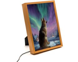 Aurora shepherd – 31×23 cm – Verlicht kunstwerk – LED licht portret nachtlampje – Dimbaar – Sfeerverlichting – Kinder Woon en Slaapkamer Wall Art Decor