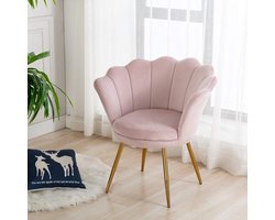 Aurora Velvet Shell Lounge Make-up Stoel 52x46x79 cm Lichtroze – Fluwelen Kaptafelstoel met Armleuningen en Gouden Metalen Poten – Modern Design Accent Chair