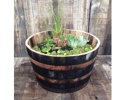 Authentieke houten bloembak "old look"/ Mini-Vijver / Plantenbak – 150 liter kastanje hout (1/2 vat) – Ø 60 cm x H 35 cm