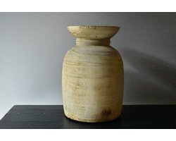 Authentieke houten Nepalese kruik - Oude houten lichte Nepalese pot hoog 31 cm - Sober Robuust landelijk (84)
