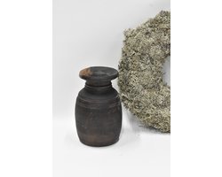 Authentieke houten Nepalese pot/kruik H 24.5 cm - oude houten kruik pot - Sober landelijke Stoer (20)