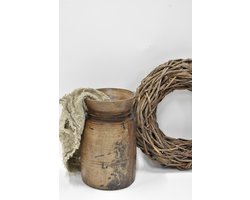 Authentieke Nepalese pot kruik - Oude houten Nepalese kruik pot H 27.5 cm - sober robuust stoer Landelijk (52)