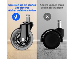 Authmic 5-delige Set Stille Stoelwielen – Geluidsarme Rubber Wieltjes voor Bureaustoelen – Ideaal voor Harde Vloeren & Laminaat