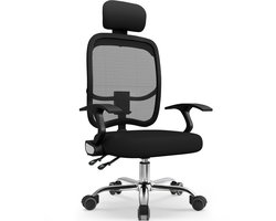 Authmic Ergonomische Bureaustoel – Verstelbare 90°–135° Rugleuning – 3D Hoofdsteun & Lendensteun – Ademende Mesh Zitting met Hoog-Dichtheidsschuim – Comfortabele & Duurzame Kantoorstoel tot 150 kg – Perfect voor Thuiswerk, Kantoor en Gamen