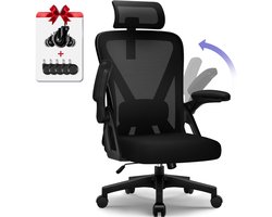 AUTHMIC Office Chair - Foldable Armrests, Reclining Backrest, Adjustable Headrest, Adjustable Lumbar, Max 150kg, Desk chair