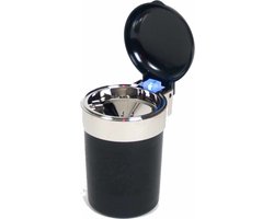Auto Asbak - met LED verlichting en klepje - zwart - 11 x 9 cm