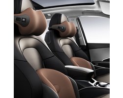 Auto Hoofdsteun en Lendensteun Set - Traagschuim - Kussen voor Rug- en Nekondersteuning - comfortabel - Zwart - Grijs - Bruin