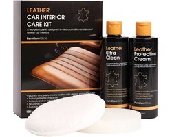 Auto Leer Reinig Set 2x250ml – Reinigt, Voedt & Beschermt | Leren Autostoelen Schoonmaken & Beschermen – Conditioner + Cleaner – Furniture Clinic