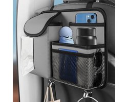 Auto Organizer Kofferbak - Auto Organizer - Autostoel Organizer - 1PCS Achterste Stoel Organizer, Grote Capaciteit PU Leer Zakken Opslag Organizer, Hangende Autostoel Stoelrug Beschermer Zak met Tissue Support Autoaccessoires (grijs)