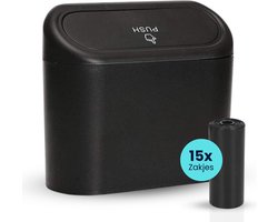 Auto prullenbak - Inclusief plastic zakken - Auto vuilnisbak - Opslag - Reisgoederen - Vuilnisbak - Auto accessoires - Auto deur prullenbak - Mini prullenbak - 1L - Zwart - 15 zakjes