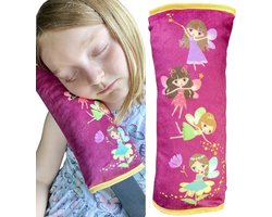 auto slaapkussen voor kinderen - machine wasbaar - zacht autogordelkussen, gordelbeschermer, gordelkussen, autokussen, reiskussen, vakantie - 30x12cm (Fee)