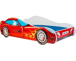 Autobed - 160x80cm - met koudschuimmatras - rood - houten frame