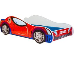 Autobed - Spiderman thema - 140x70cm - met matras - Rood/Blauw - Houten frame