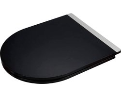 Automatisch sluitende D-vormige wc-bril met snelsluiting - Glanzende metalen decoratieve strepen - Zwart