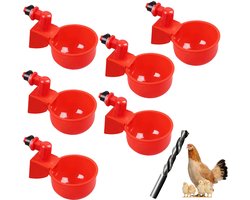 Automatische drinkbekers voor vogels, met 9 mm boor, automatische kunststof kippenbekers, rode plastic drinker voor vogels, gevogelte, duiven, kippen, eenden, 6 stuks