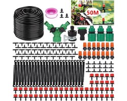 Automatische Druppelirrigatie Sproeier Set, Tuin Irrigatiesysteem, 200-Delige Druppelirrigatie Kit, Automatische Druppelirrigatie Kit Met 50-Meter Slang, Automatische Sproeier Kit Voor Tuin Gazon Serre Planten