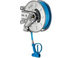Automatische haspel rvs, slang L.15m, sproeier+regelb. Straal