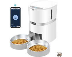 Automatische Katten- en Hondenvoerautomaat met App - 2.4G WiFi Voerdispenser - Dubbele Voerbak met 2 RVS Schalen - 10s Spraakopname - Tot 6 Maaltijden per Dag - Slimme Huisdieren Voerautomaat - Energieklasse A - Voerautomaat - Voerdispenser kat