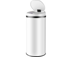 Automatische Prullenbak Met Sensor 50l Rond Ø31x78cm LED-display USB-kabel Waterdicht Wit - Grote Capaciteit vuilnisbak 60 liter