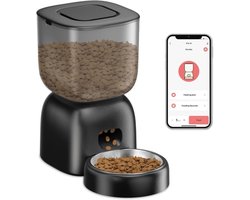 Automatische Voerbak - Voerautomaat - Dispenser - voor Katten - met 2.4G Wi-Fi - App-bediening - 10s Opnamefunctie - Kan Oplopen tot 1-10 Maaltijden Per Dag - 3L - RVS Kom - Zwart