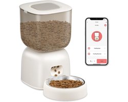 Automatische Voerbak - Voerautomaat - Dispenser - voor Katten - met 2.4G Wi-Fi - App-bediening - 10s Opnamefunctie - Kan Oplopen tot 1-10 Maaltijden Per Dag - 3L - RVS Kom - Beige