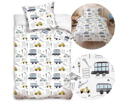 Auto's, autootjes, wit, dubbelzijdig, kinderbeddengoed met ritssluiting, 100% katoen 140x200cm+70x80cm OEKO-TEX