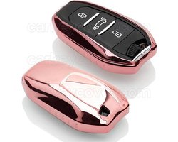 Autosleutel Hoesje geschikt voor Peugeot - SleutelCover - TPU Autosleutel Cover - Sleutelhoesje Rose Goud Hoogglans