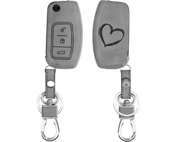 Autosleutelhoesje Beschermhoes voor Ford 3-knops Klapsleutel - Imitatieleer Grijze Hartjes Design