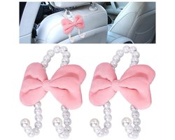 Autostoel Haak 2 Stuks - Hoofdsteun Hanger - Fluwelen Strik - Roze Decoratie - 11,8x9x4cm - Kunststof Accessoires - Auto Haken