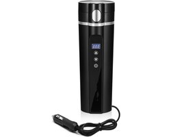Autowaterkoker - Autoverwarmingsbeker - met LCD-display - met lekvrij deksel - Lekvrij - Metaal - draagbaar - Draagbare koffie- of theebeker - Tot 100°C - Instelbare temperatuurregeling - Geschikt voor auto, reizen, camping - Zwart