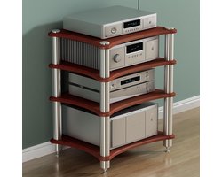 AV Media Stand - Hifi Kast Rek - Opbergen Audioapparatuur - Verdikte Stalen Frame - 60x50x80cm - Rood Walnoot