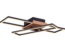 Avala Moderne LED Plafondlamp 60 cm - Hoekig, Langwerpig, Rechthoekig LED plafondlamp design in Zwart uit aluminium o.a. voor woon - eetkamer, inclusief lichtbron - plafondlamp, plafonnière, plafondverlichting