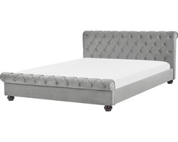 AVALLON - Tweepersoonsbed - Lichtgrijs - 180 x 200 cm - Fluweel