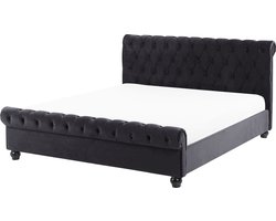 AVALLON - Tweepersoonsbed - Zwart - 160 x 200 cm - Fluweel