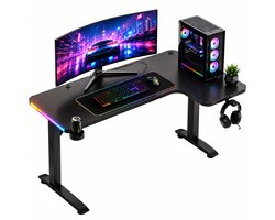 Avalo Gaming Bureau - 160x100x75 CM - L Vormig Hoekbureau - Game Desk Met LED Verlichting - Tafel - Zwart - Hoek Rechts