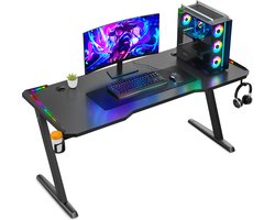 Avalo Gaming Bureau met LED verlichting - 140x60x73 cm - Game Desk - Tafel - Game Bureau - Zwart