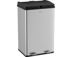 Avalo Prullenbak Afvalscheiding 60 Liter - RVS Zilver - 2 Vakken - Hygienisch & Vingerafdrukvrij - Pedaalemmer / Vuilnisbak