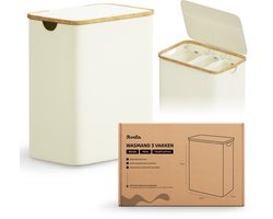 Avela Wasmand 3 vakken met deksel - 160L - Beige - Wassorteerder