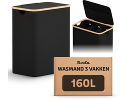 Avela Wasmand 3 vakken met deksel - 160L - Zwart - Wassorteerder