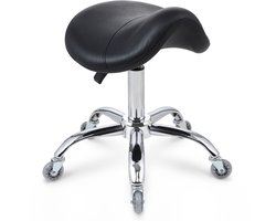 Avelona Premium Ergonomische Zadelkruk met rubberen wielen – Extra Dik Comfort Zadel – Hoogwaardige Materialen – Professioneel Gebruik – Verstelbaar – Zwart