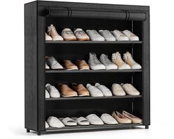 Avelona Schoenenkast Zwart – 4 Lagen Schoenenrek – Opbergkast voor 24 Paar – 72x100x28cm - Schoenen Opbergsysteem – Schoenenkast Zwart