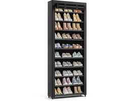 Avelona Schoenenkast Zwart – 9 Lagen Schoenenrek – Opbergkast voor 27 Paar – 160x58x28 cm - Schoenen Opbergsysteem – Schoenenkast Zwart -