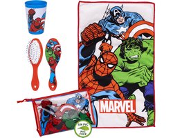 Avengers Gevulde Toilettas voor op Reis - Tas + Beker + Borstel + Tandenborstelhouder + Klein Handdoekje - Camping - Logeren - Vakantie - Badkame