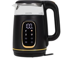 Avenido Design Waterkoker 1,7L - Instelbare Temperatuur (40-100°C) - Zwart/Goud- Waterkoker Retro - Waterkoker met temperatuurregeling- Glas - 2200W