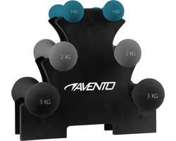 Avento 3 paar Handgewichten + Rek - Bone - Zwart/Grijs/Blauw