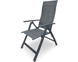 Aventum | 2 Stuks | Inklapbare Tuinstoel met Verstelbare Rug- en Armleuning | Aluminium Frame | Textileen Zitting/Rug | Grijs / Zwart
