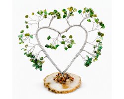 Aventurijn Edelsteenboom Hartvorm - Handgemaakt - Natuurlijke Aventurijn Stenen op Agaat - Spirituele Woondecoratie - Cadeau Idee
