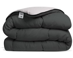 Avenue - Luxe en makkelijk dekbed zonder overtrek – Hoesloos 1 persoons dekbed 140x200 cm – Anti-allergisch & hygiënisch – Wasbaar op 60°C – Wolkenzacht en soepel – Antraciet/Taupe-grijs – All Year comfort zomerdekbed & winterdekbed