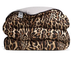 Avenue - Luxe en makkelijk dekbed zonder overtrek – Hoesloos 1 persoons dekbed 140x200 cm – Anti-allergisch & hygiënisch – Wasbaar op 60°C – Wolkenzacht en soepel – Panter luipaard /Taupe grijs – All Year comfort zomerdekbed & winterdekbed